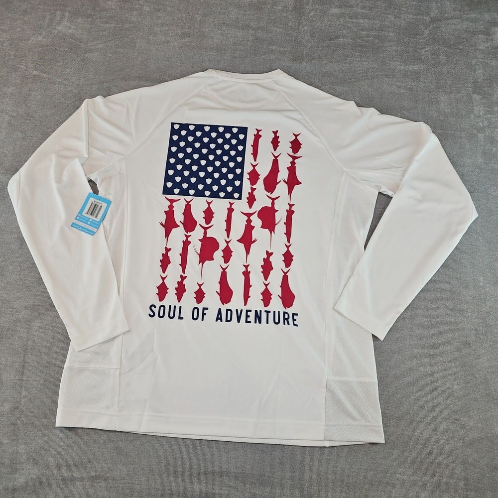 SA Company Shirt Mens Mesh White Long Sleeve Performance Fishing USA Flag Medium